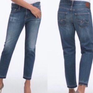 AG Adriano Goldschmied Ex Boyfriend Slouchy Slim Crop Raw Hem Frayed Jeans